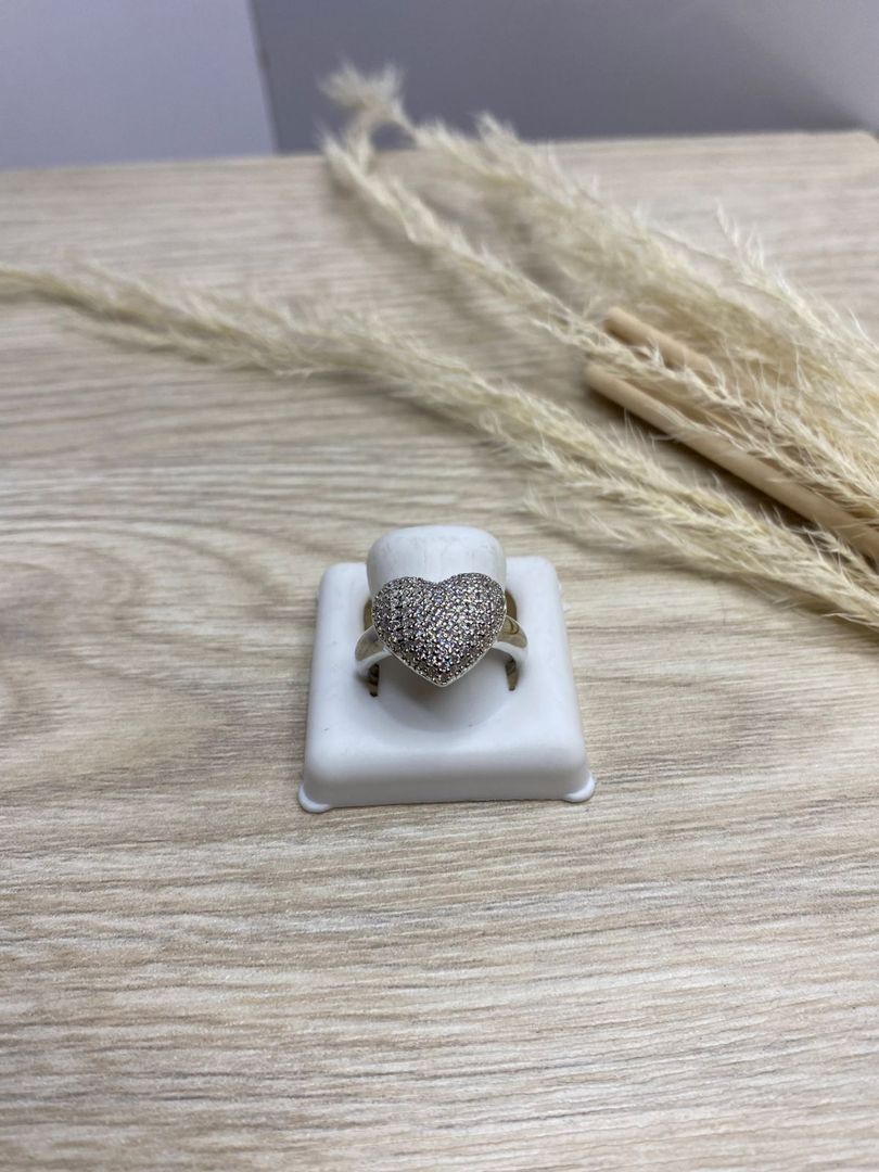 Anillo corazón brillante plateado, covergold 