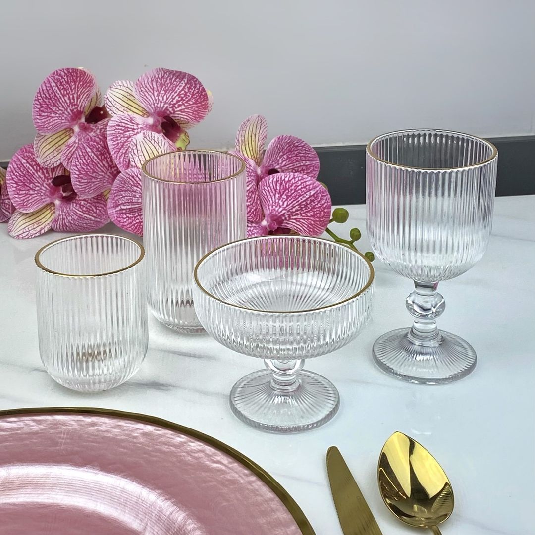  COPA RAYAS TRANSPARENTE BORDE DORADO