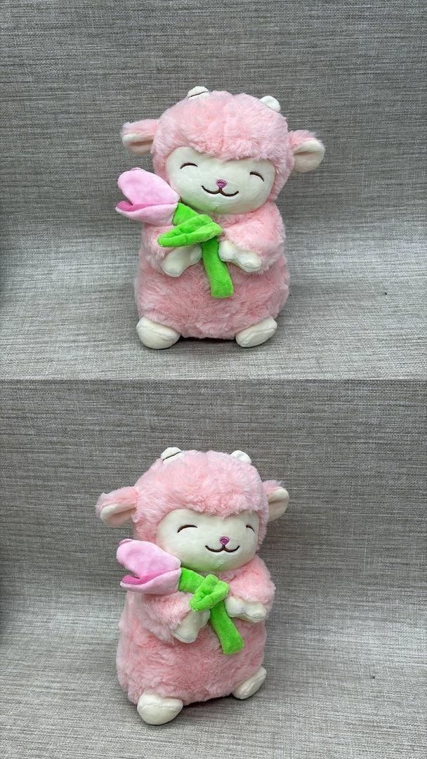 CORDERO CON TULIPÁN ROSA 20 CM