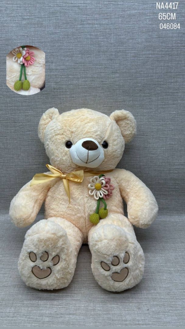 OSO PATAS LARGAS BEIGE CON FLORES 65 CM