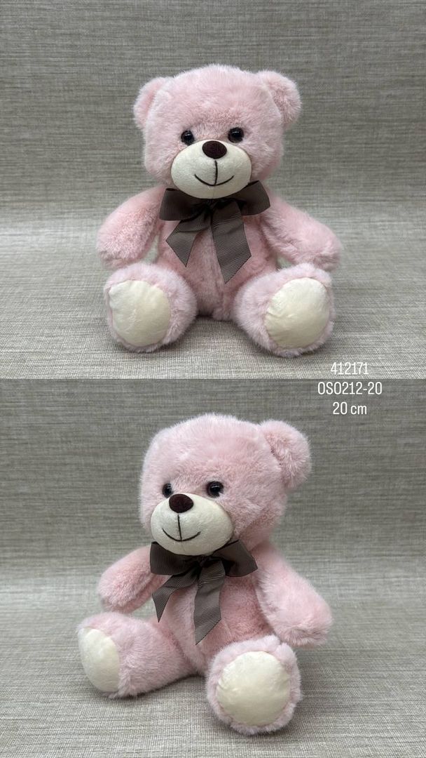 OSO ROSADO CON MOÑO DE 20 CM