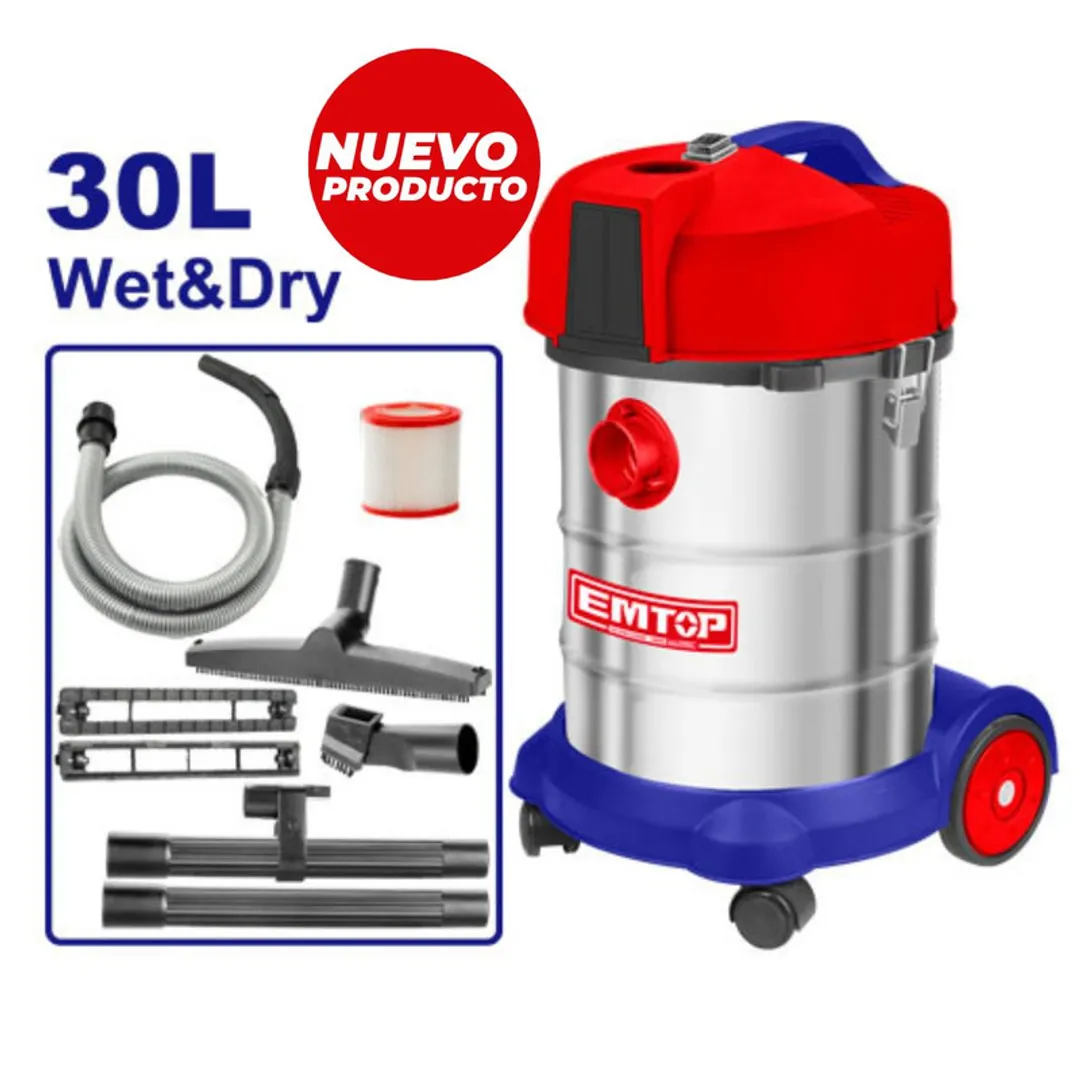 EMTOP ASPIRADORA 1.400W/120V 30LTS SECO/HUMEDO+ACCESORIOS SUPER EMTOP