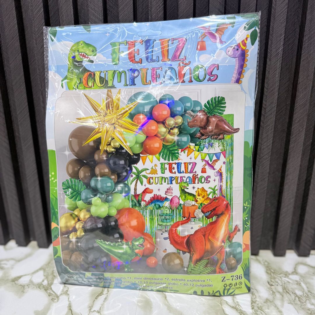 ARCO DE GLOBOS DINOSAURIOS INCLUYE FONDO 