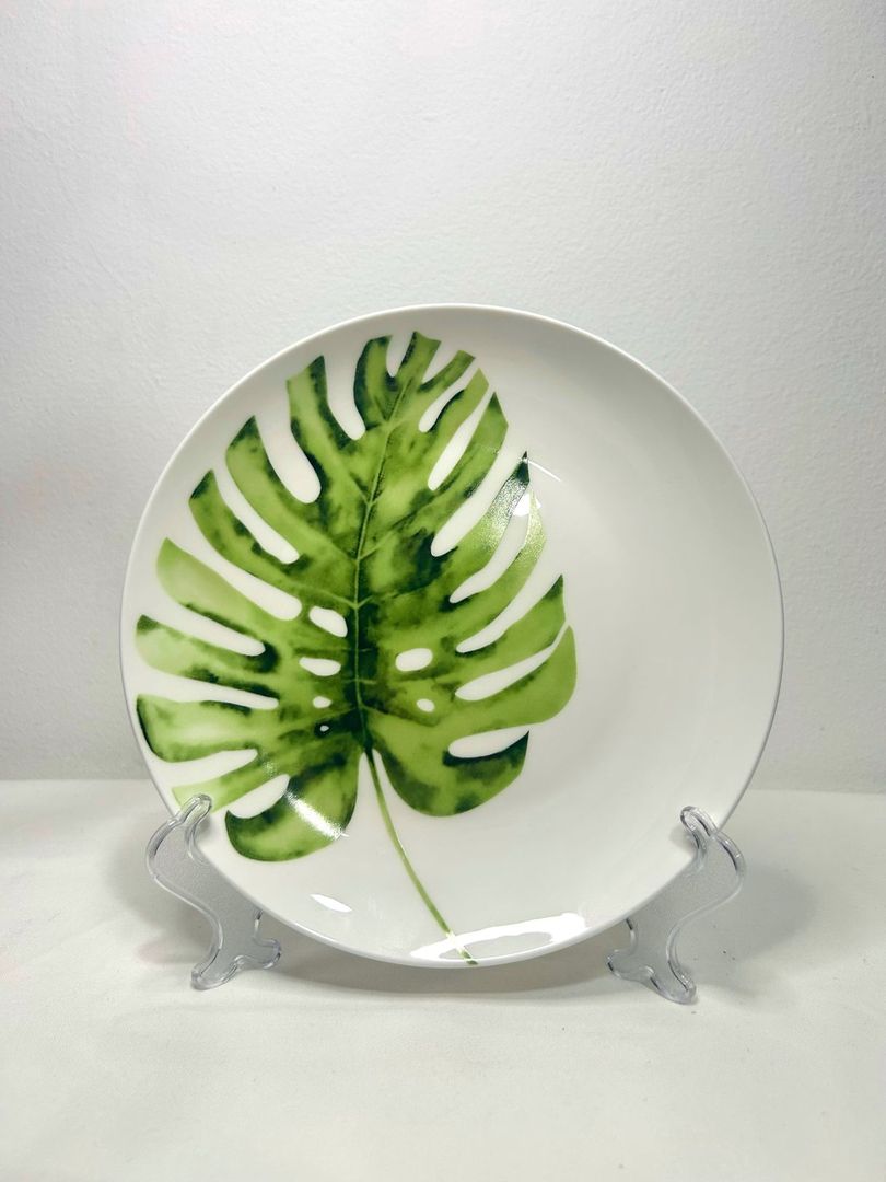 PLATO POSTRE HOJA VERDE