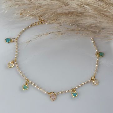 Imagen del producto Tobillera perla corazones 