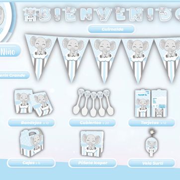 Imagen del producto DECORACIÓN ELEFANTE BABY SHOWER AZUL