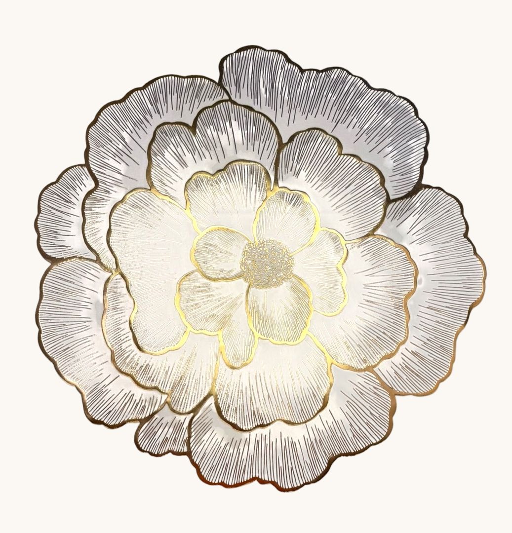 INDIVIDUAL TIPO ROSA BLANCO CON BORDE DORADO CROMADO
