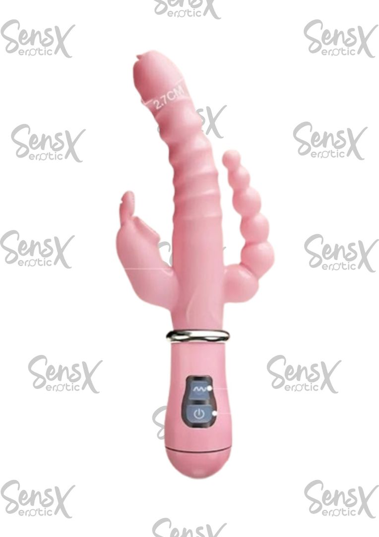 Vibrador 3 en 1, estimula la vagina, clitoris y ano. 