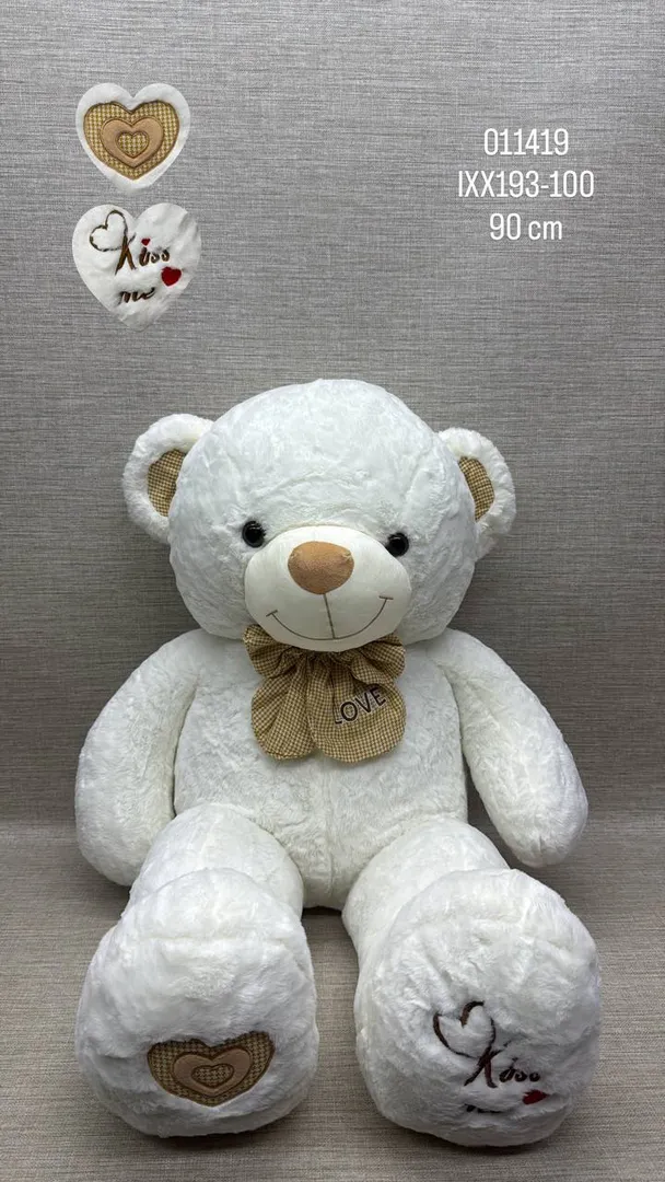 OSO PATAS LARGAS BLANCO CON BORDADO KISS ME 90 CM