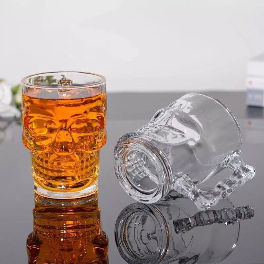JARRA CERVECERA  CALAVERA TRANSPARENTE
