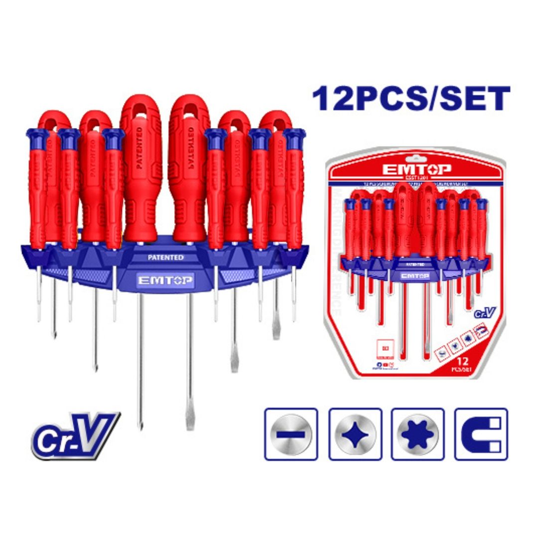 EMTOP DESTORNILLADOR 12PCS CR-V IMANTADO SUPER EMTOP