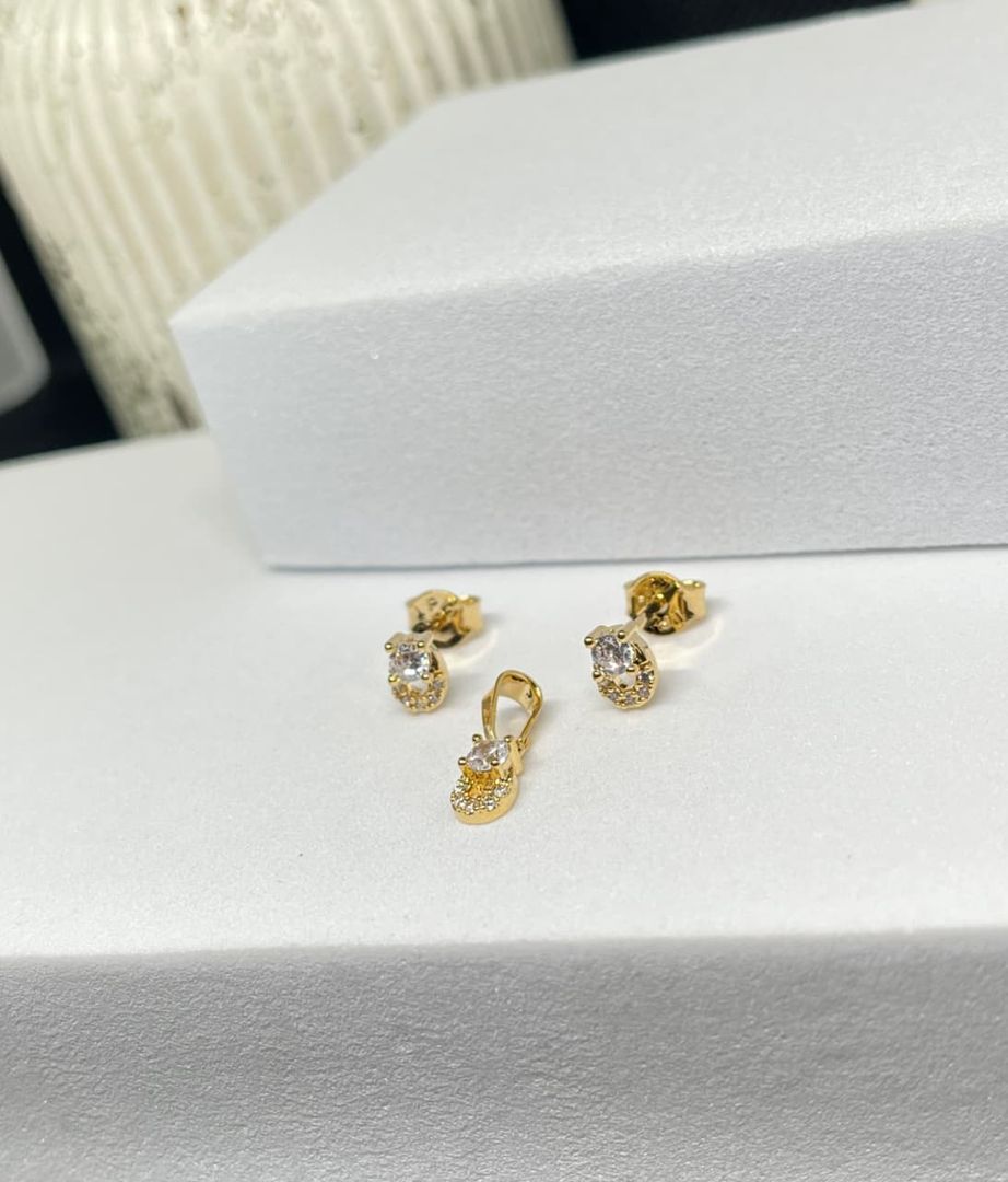 Set conjunto circon ovalo cristal 