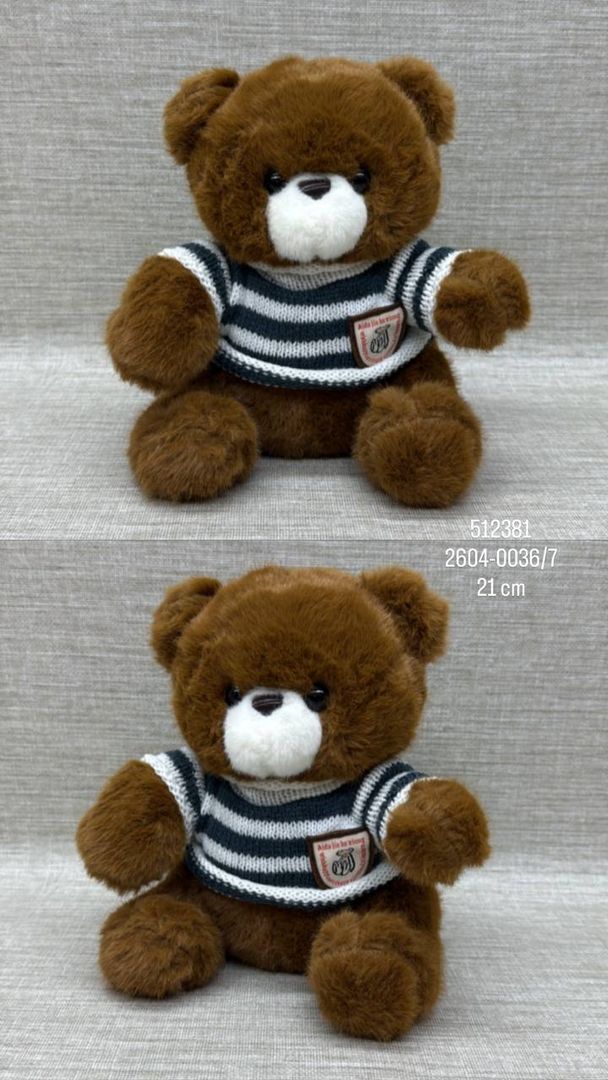 OSO FINO COLOR CAFE CON CAMISA DE RAYAS  21 CM 