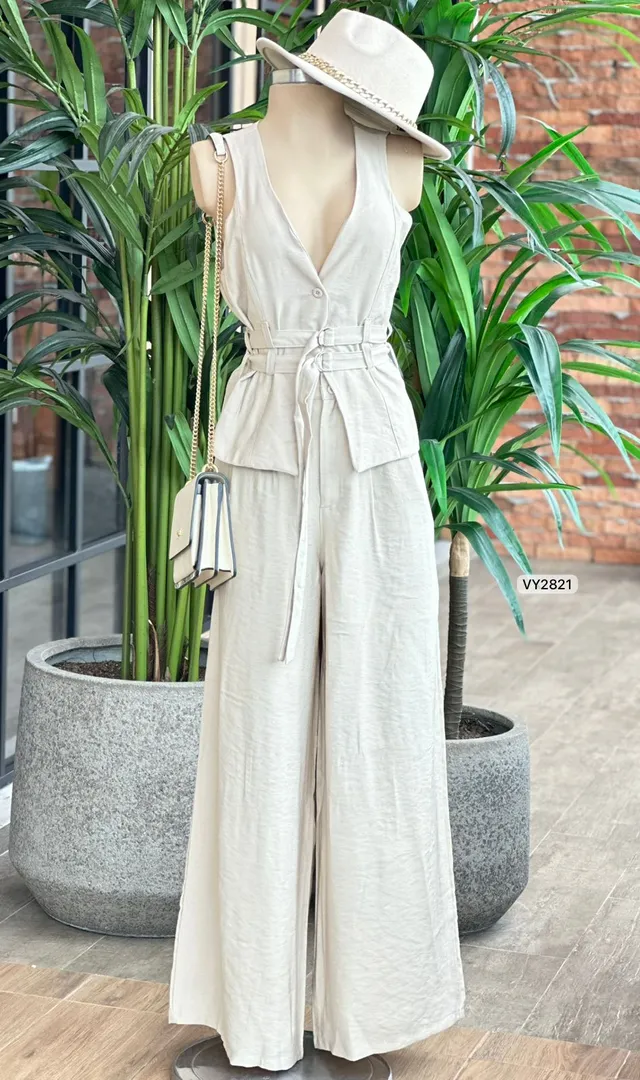 SET PANTALON Y CHALECO DOBLE CINTURON VY2821