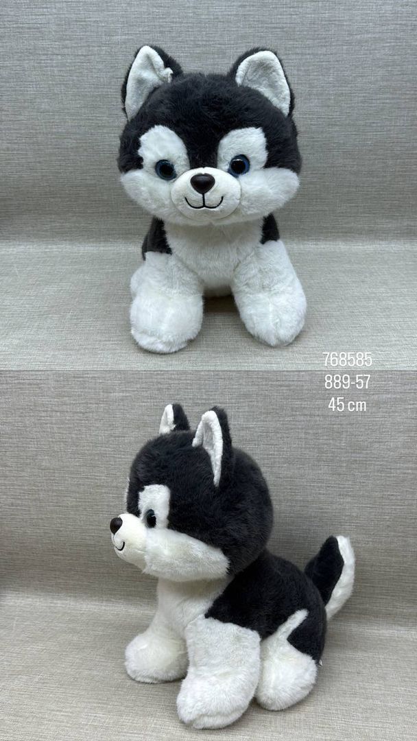 PERRO HUSKY NEGRO Y BLANCO 45 CM