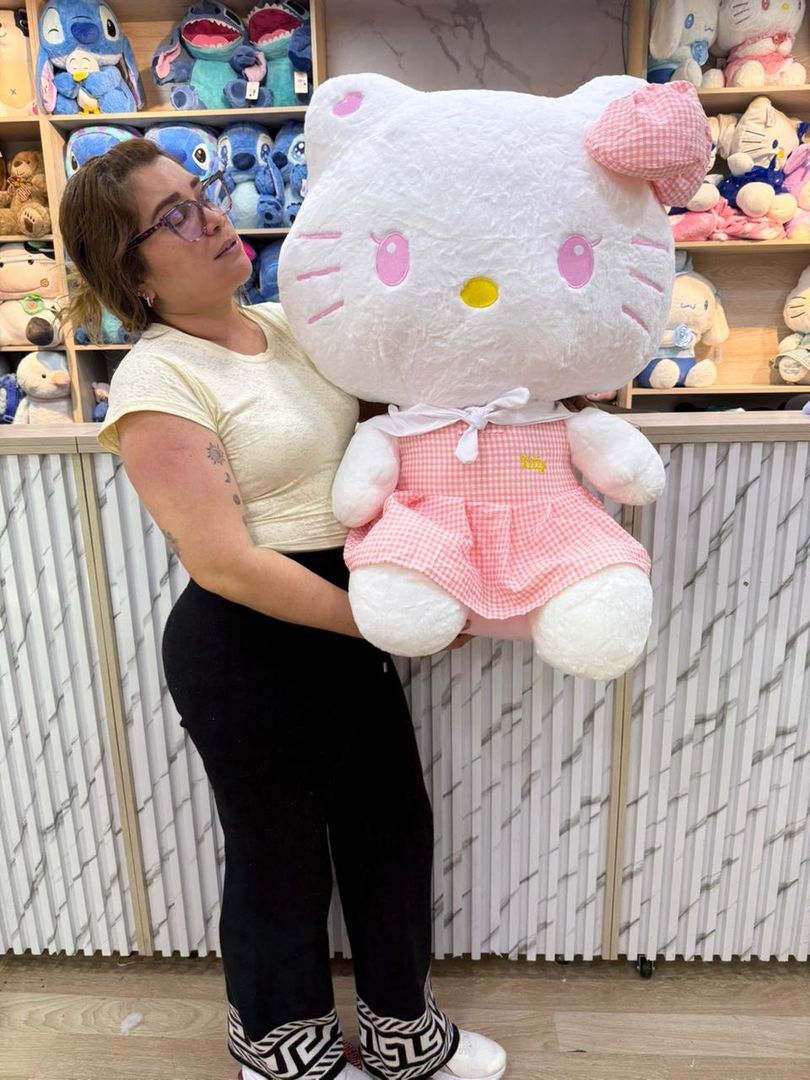 PELUCHE KITTY GRANDE VESTIDO CUADROS 80cm