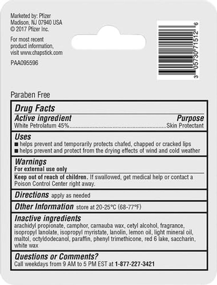 ChapStick Tubo de bálsamo labial clásico de fresa,