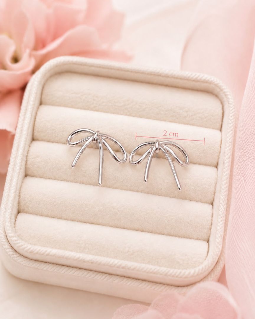 Aretes Topitos Lazo Coquette Plateado