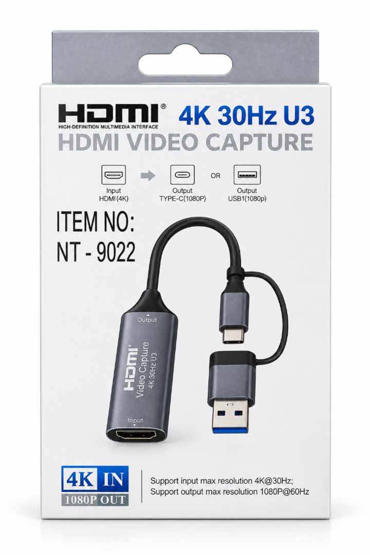 Capturadora de Video HDMI 4K NT-9022 USB 3.0 y USB-C