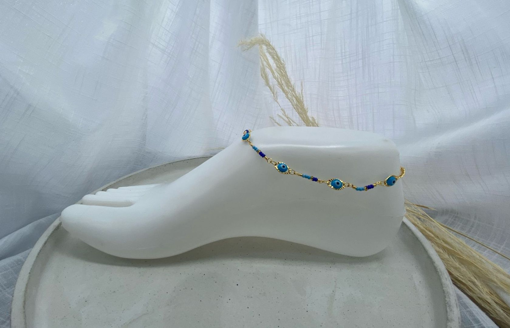 Tobillera, dorado, azul, fantasía 