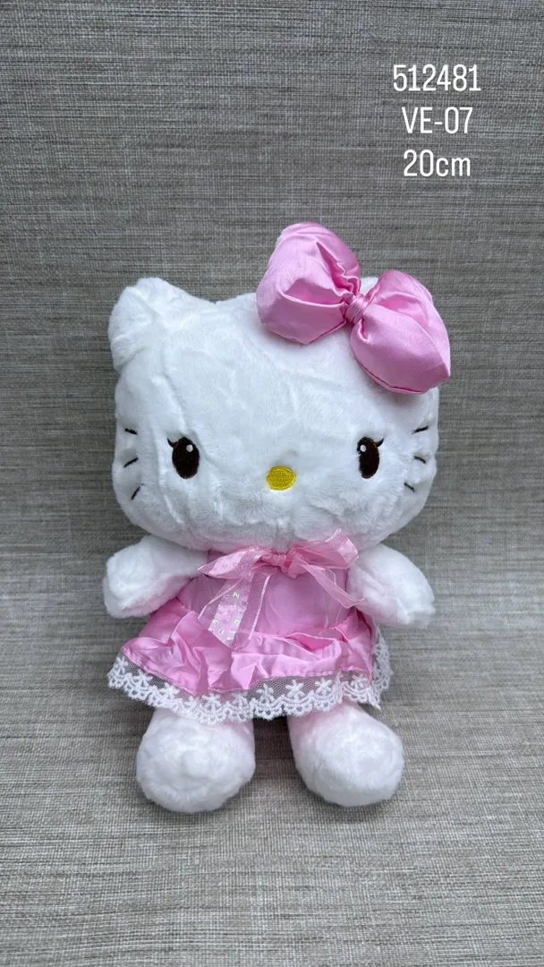 HELLLO KITTY CON VESTIDO Y MOÑO ROSA 20 CM