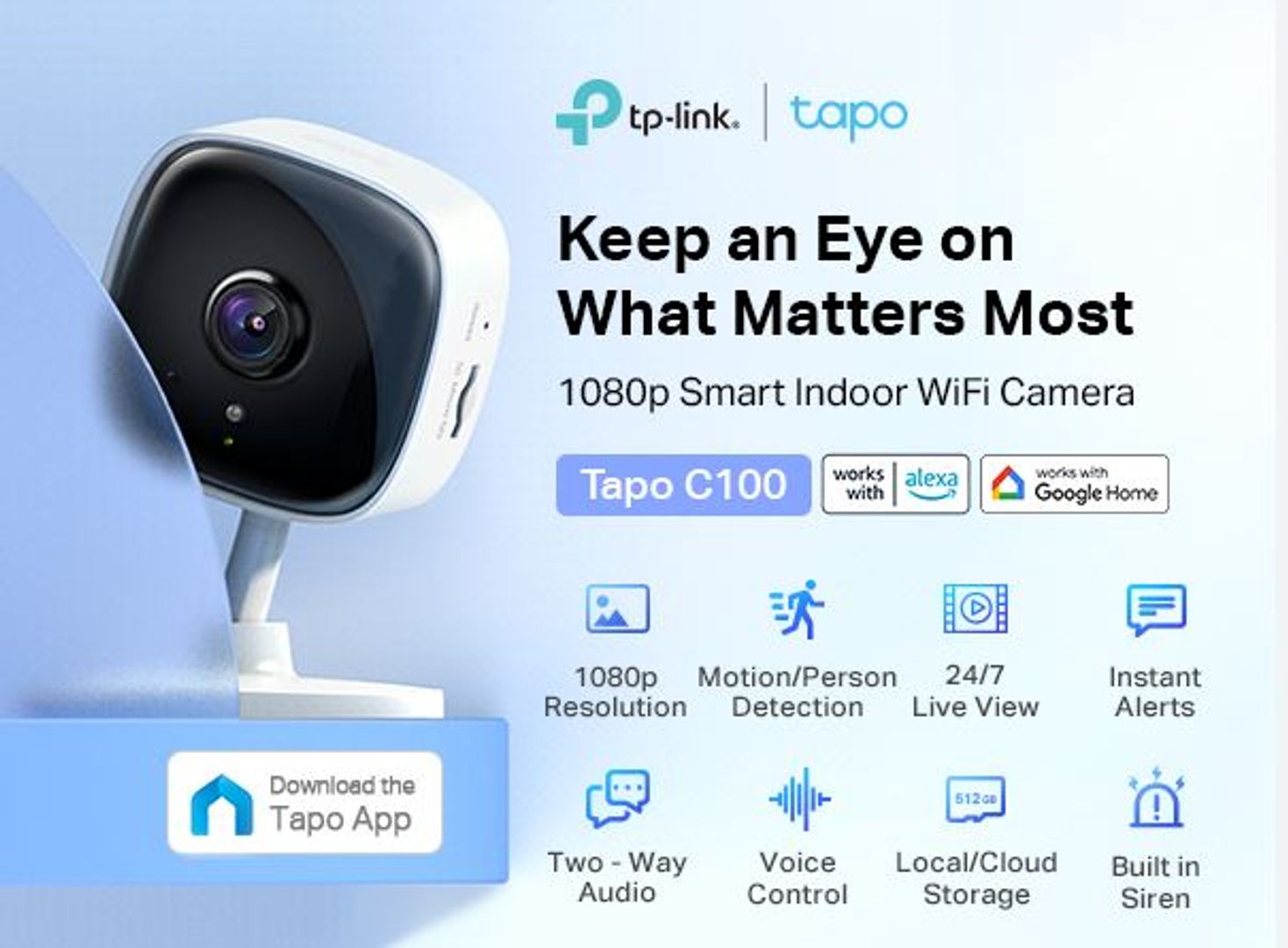 Cámara Seguridad TP-Link Wifi TAPO C100 2MP 1080P cubo