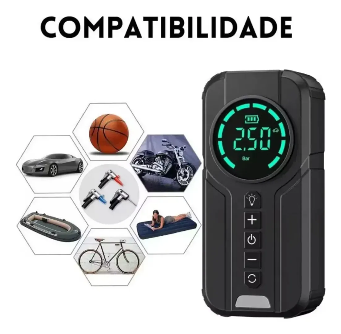 COMPRESOR DE AIRE INICIADOR DE BATERIA PORTATIL 3 EN 1