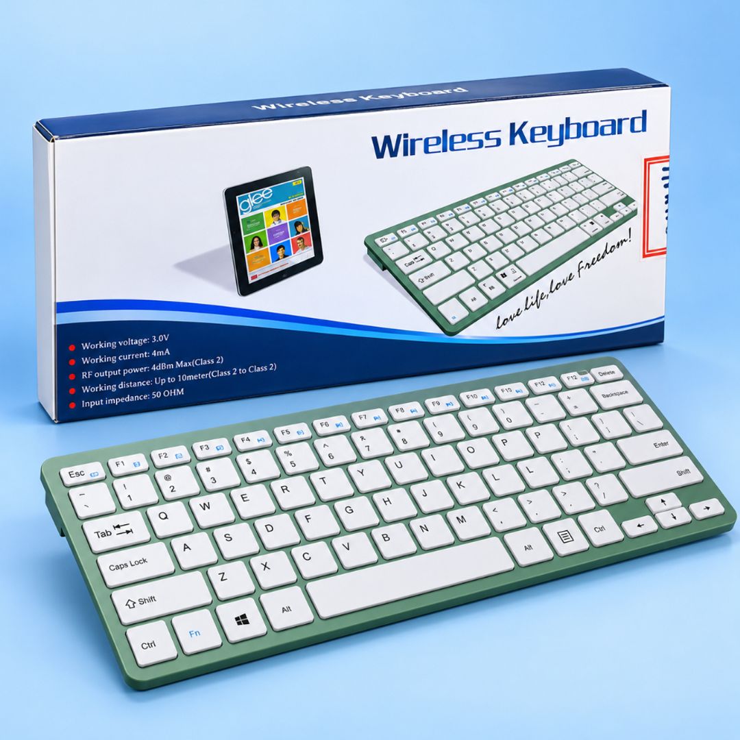  Teclado Inalámbrico Blanco y Verde – Diseño Moderno
