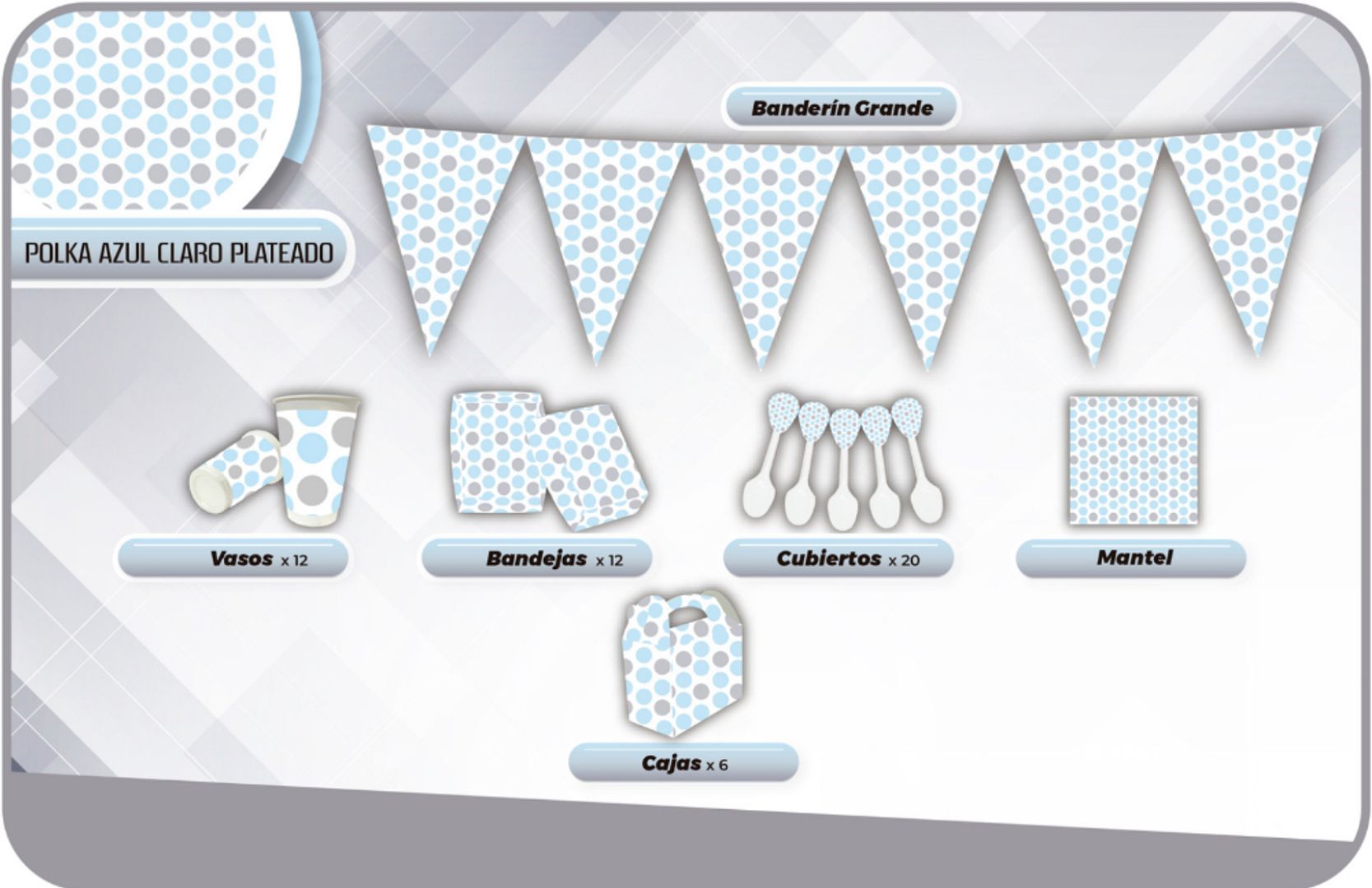 DECORACIÓN POLKA PLATEADO AZUL 