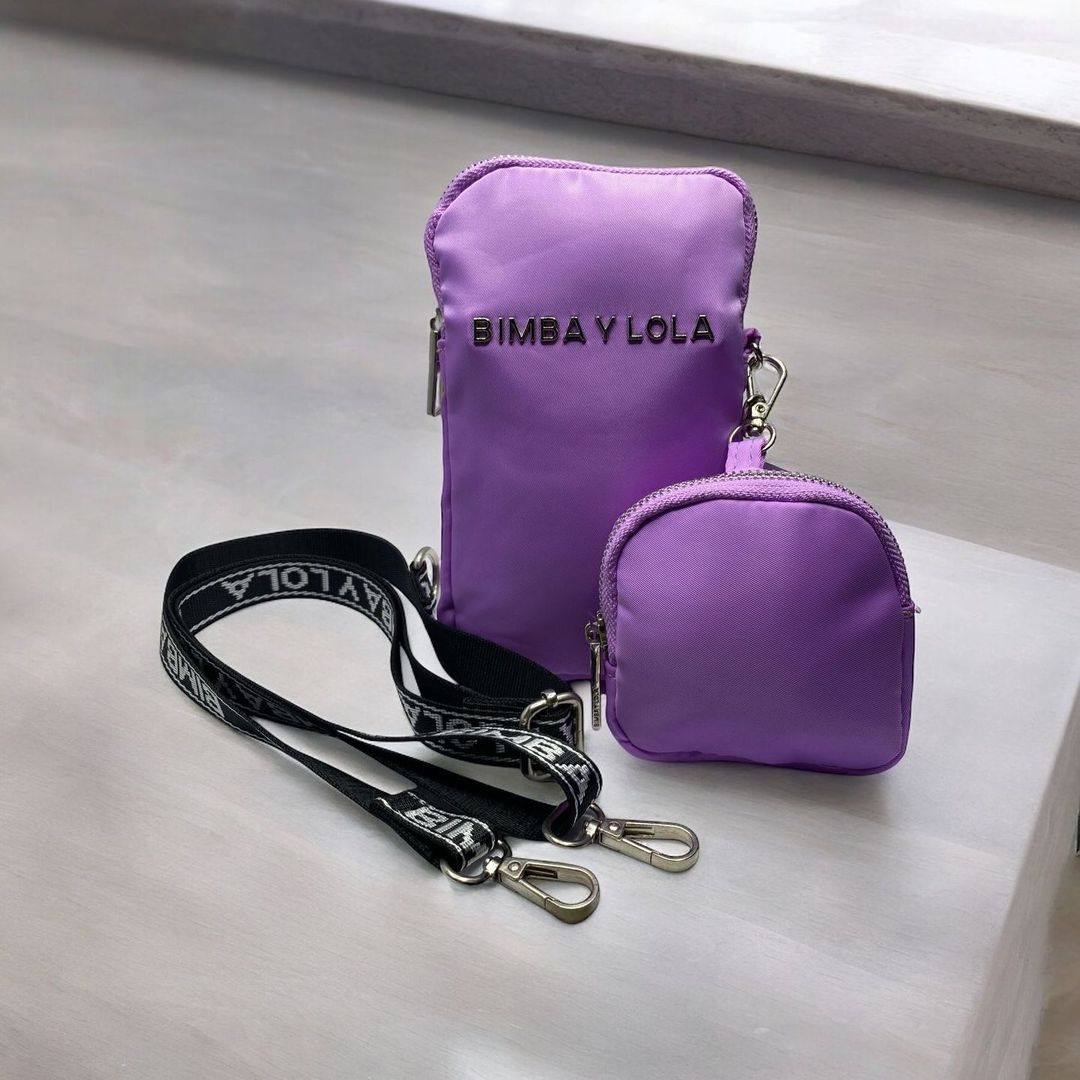 Bolso porta celular de lujo, lila, gris y rosado 