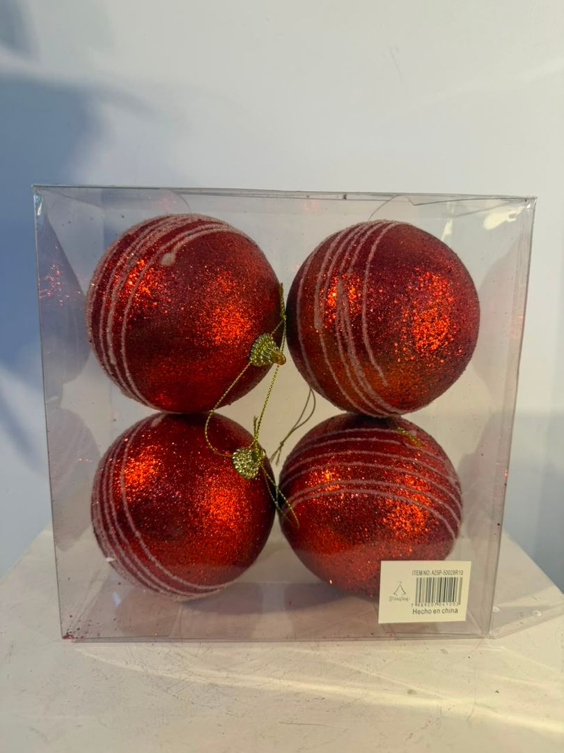SET X 4 BAMBALINA ROJA DE 9 CM CON LINEA BLANCA