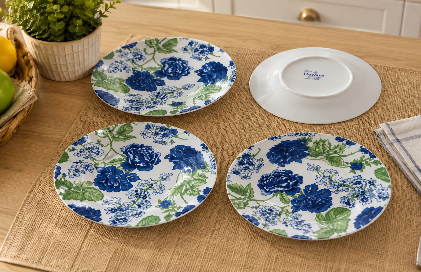 PLATO SEMI HONDO #8 DISEÑO "FLOR AZUL"-HAPPY