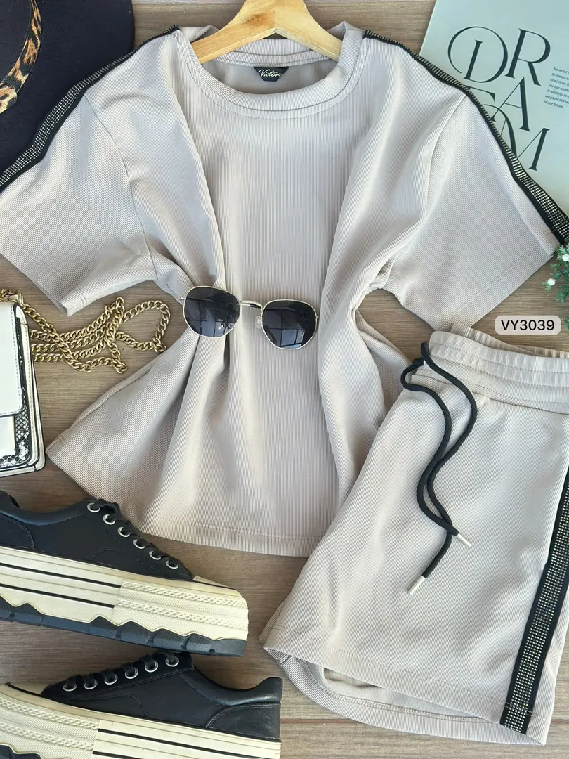 SET RIB CAMISETA Y SHORT HILADILLA CON PIEDRAS VY3039