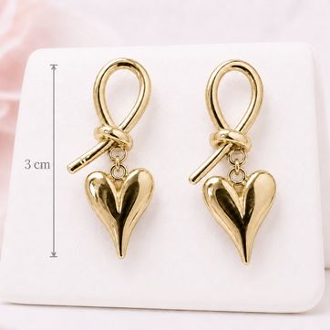 Imagen del producto Aretes Lazo Corazón Dorado