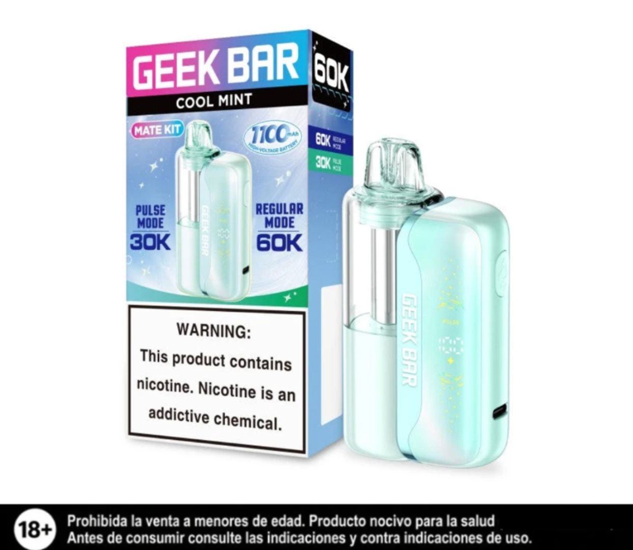 Geek Bar Kit Cool Mint 60.000 Puffs Bateria Y Pod