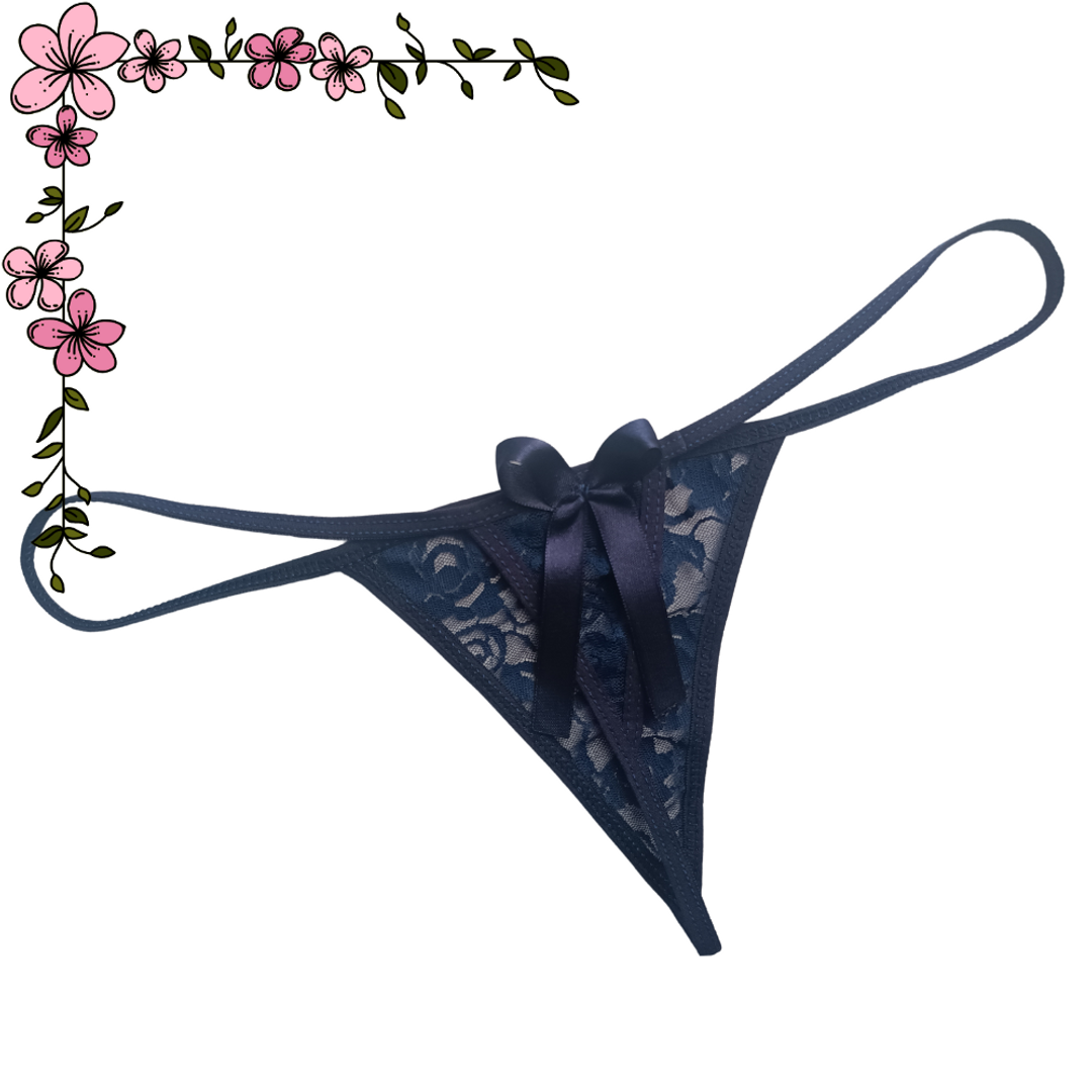 Tanga hilo con moño trasero en mallatex 