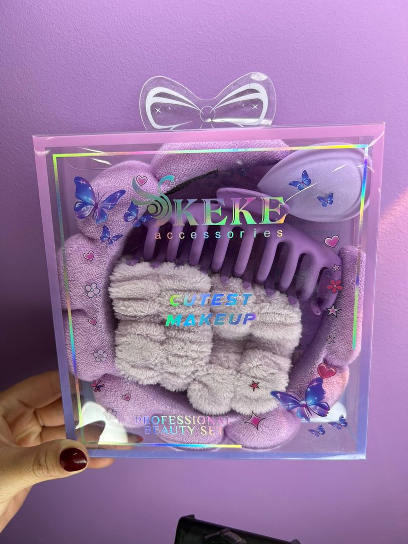 Set de Diadema, Muñequeras, Presa y Beauty Blender