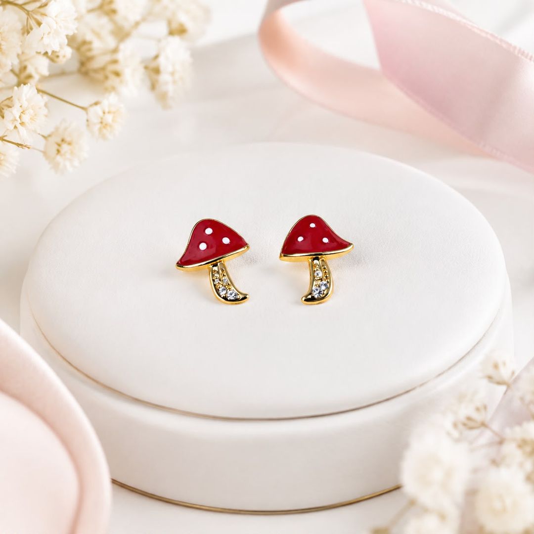 Aretes Hongo Rojo Dorado