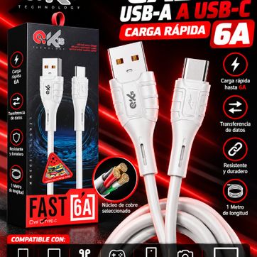 Imagen del producto CABLE SK1S TIPO C A USB-A 6A – CARGA RÁPIDA