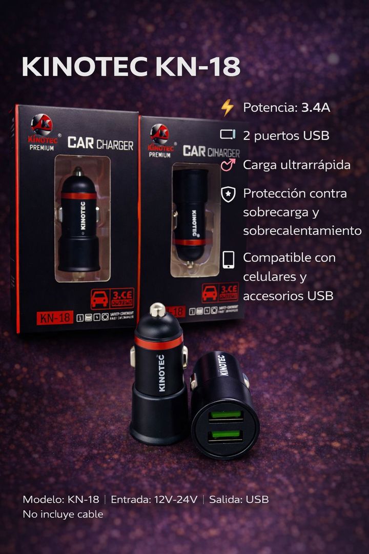 Cargador para Carro Kinotec KN-18