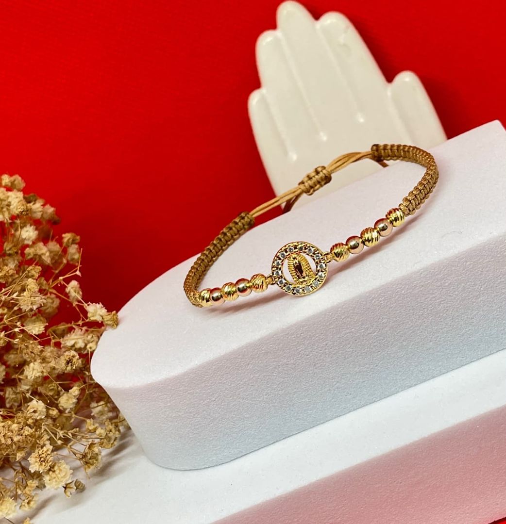 Pulsera virgen guadalupe circonias balin 4mm liso e italy