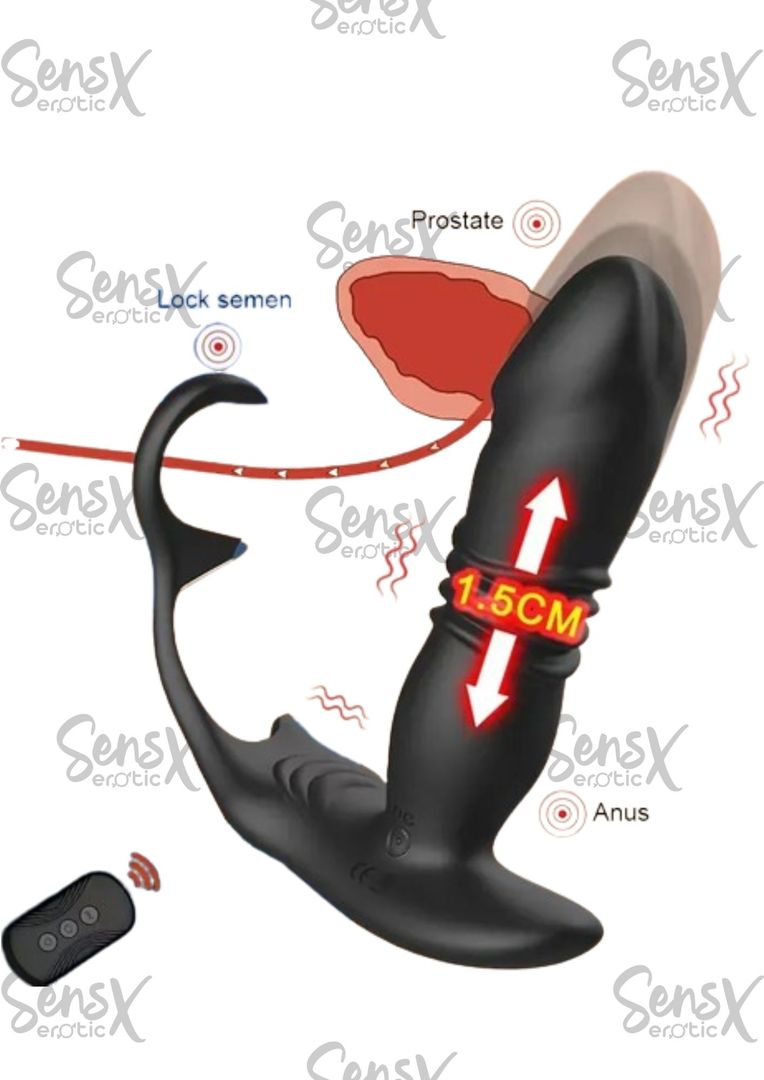 Vibrador de enchufe anal negro Juguetes sexuales Masajeador de próstata con bloqueo de doble anillo,