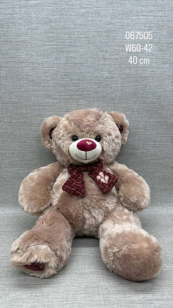 OSO BEIGE OSCURO CON MOÑO VINOTINTO 45 CM 