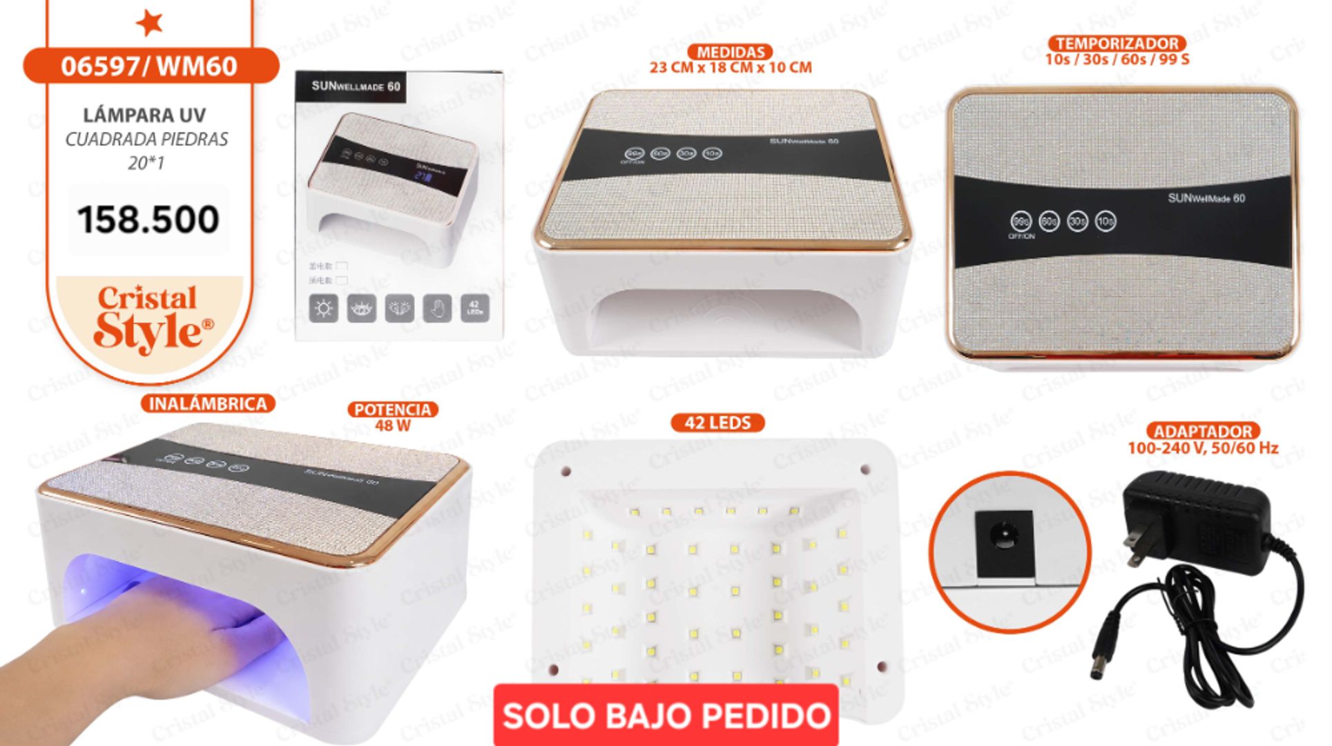 Lámpara UV/LED cuadrada con piedras 