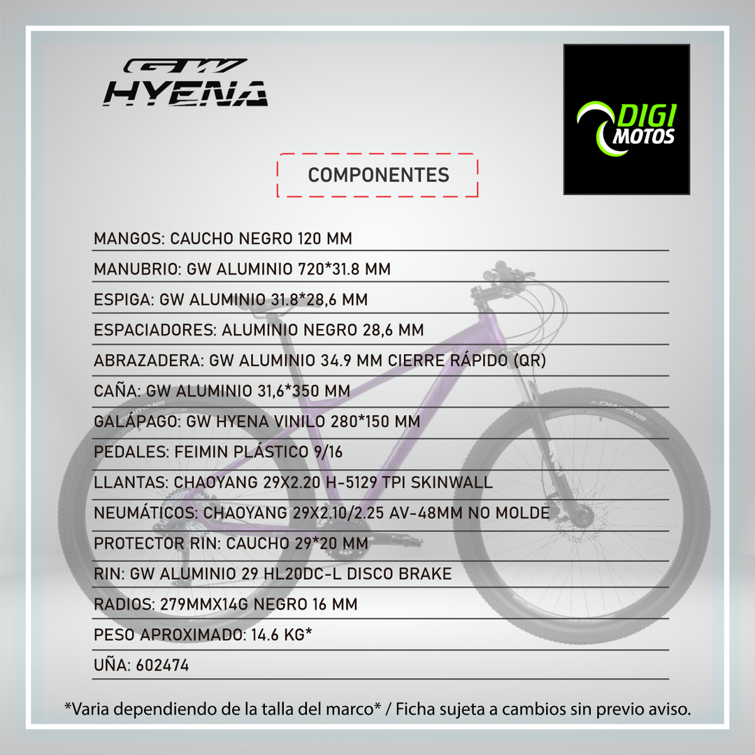 HYENA 9 VELOCIDADES FRENO HIDRAULICO