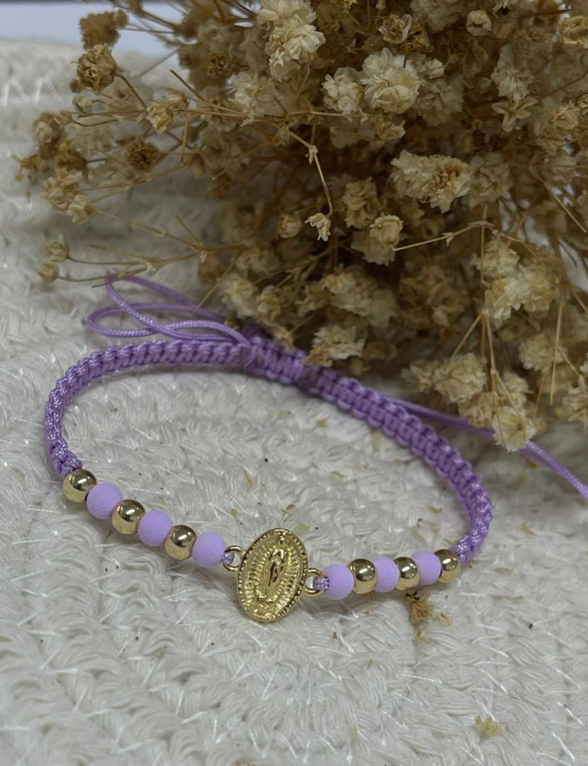 Pulsera tejida balin 4mm liso virgen guadalupe