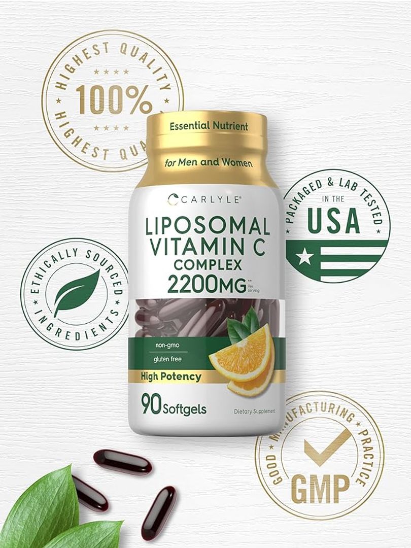 Vitamina C liposomal  2200 mg 90 Softgels Fórmula de alta potencia Carlyle