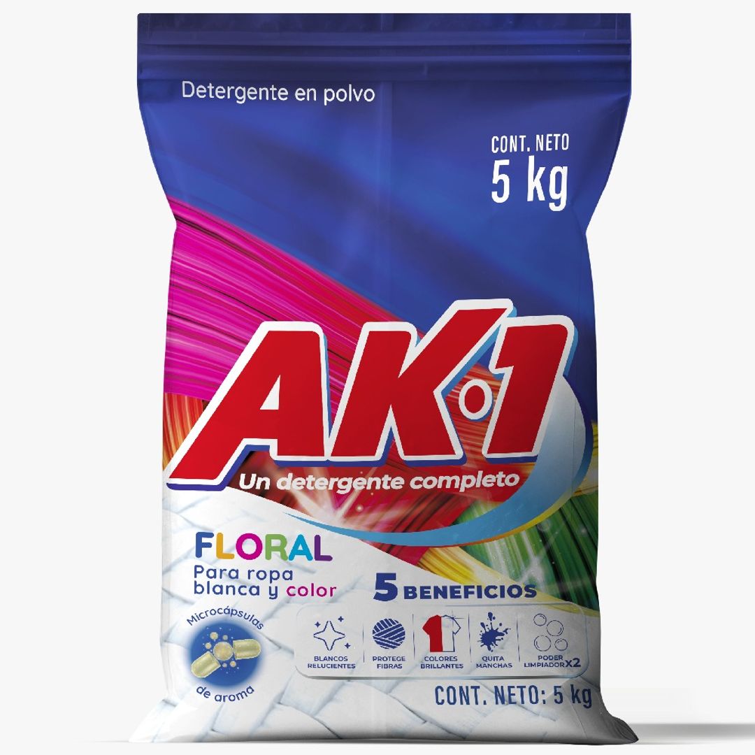 DETERGENTE EN POLVO AK1 FLORAL X 5 KILOS
