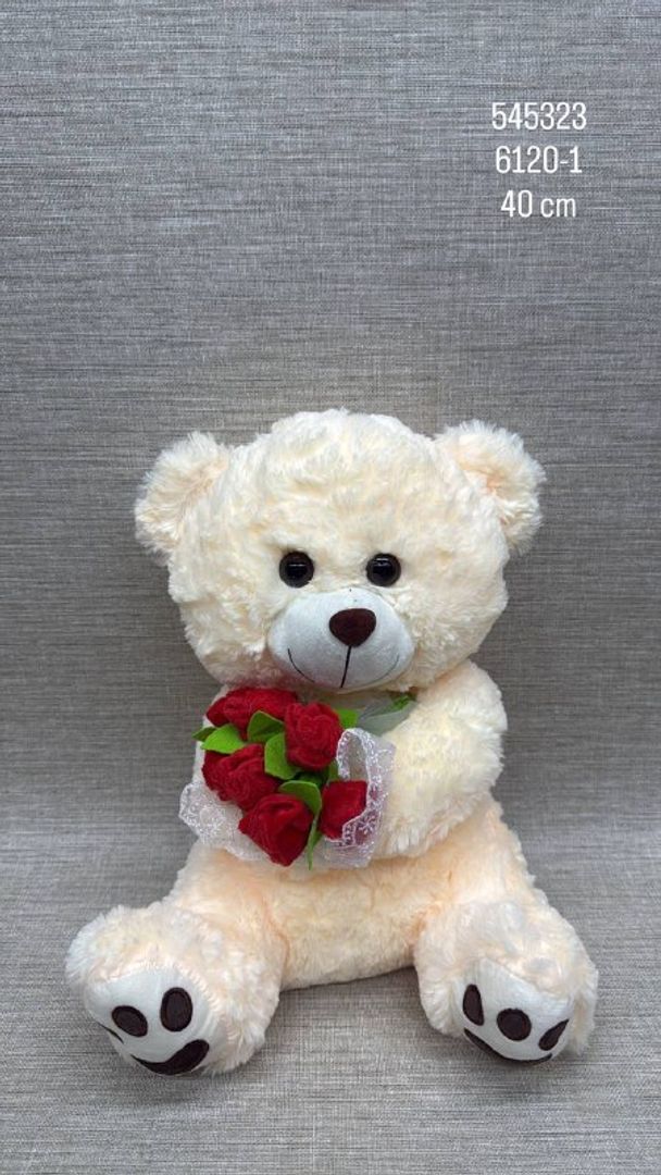 OSO CON RAMO DE ROSAS 40 CM