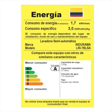LAV INDURAMA SEMI 7 KG - 15 LBS - imagen 2